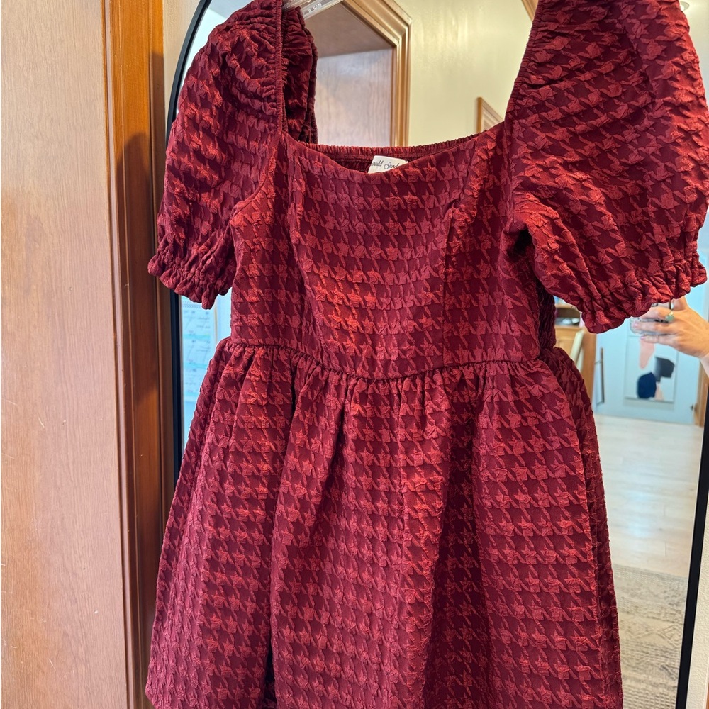 🍒Cranberry RED MINI DRESS.  Puff sleeves square neck. EUC -party evening dress